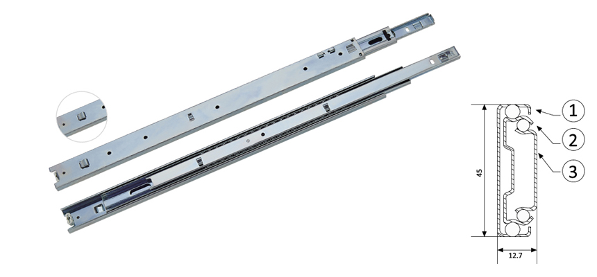 Hook Type Drawer Slider Full Extension, 45mm Width